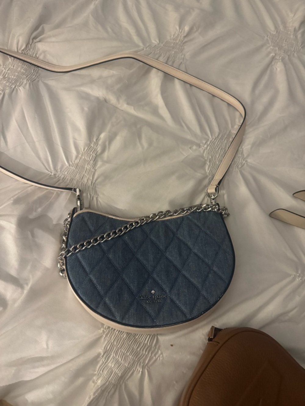 kate spade Quilted Denim Saddle Crossbody with Cream Strap
